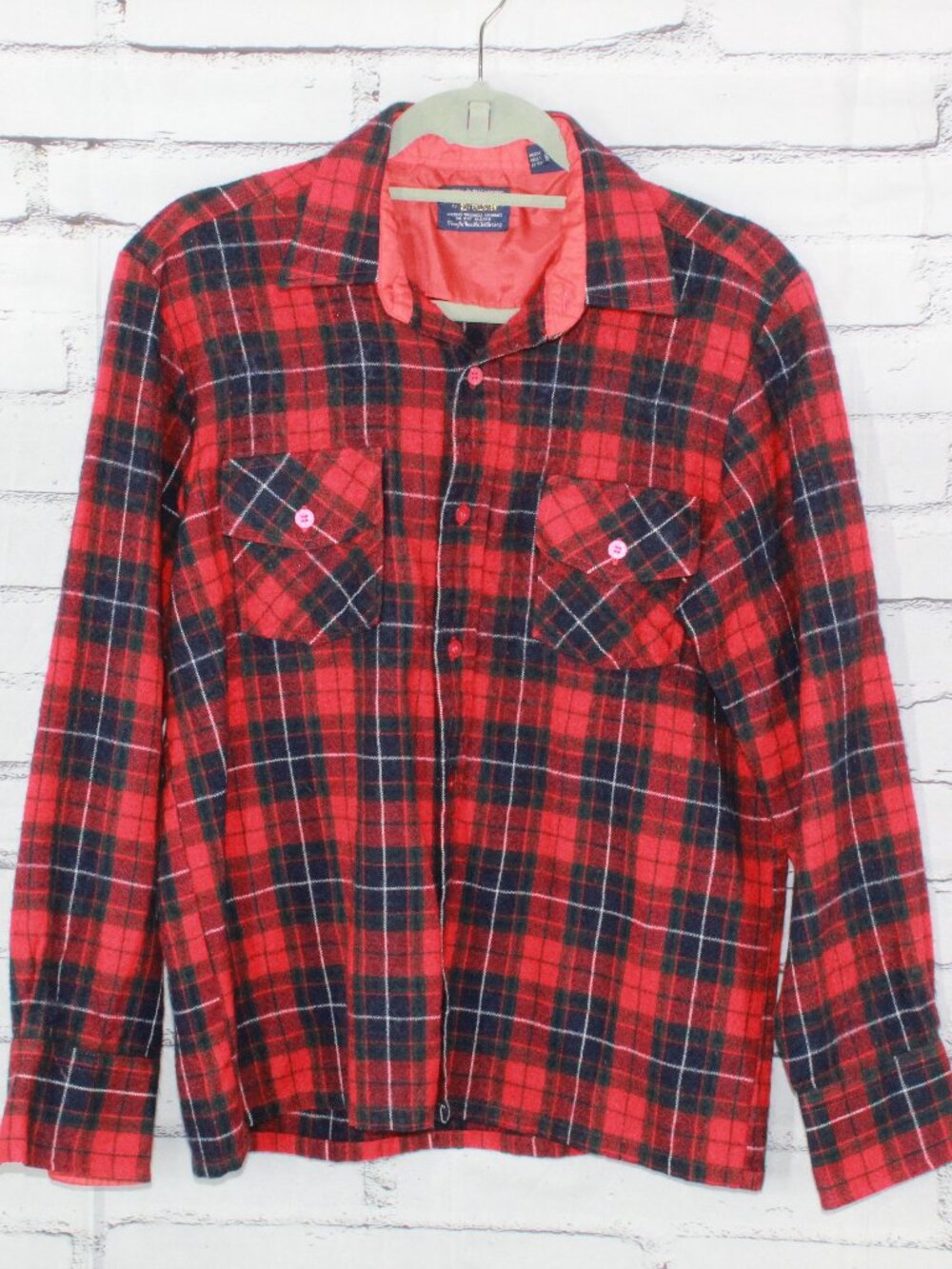 Vintage Wool O' The West By Brewster Red Flannel Shirt Plaid Wool Size Medium